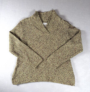 Coldwater Creek Women's Large Olive Marled Tweed V-Neck Sweater